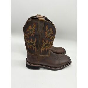 Justin Boots Mens 9EE Driller Dark Brown Buffalo Square Comp Toe EH Work Boots